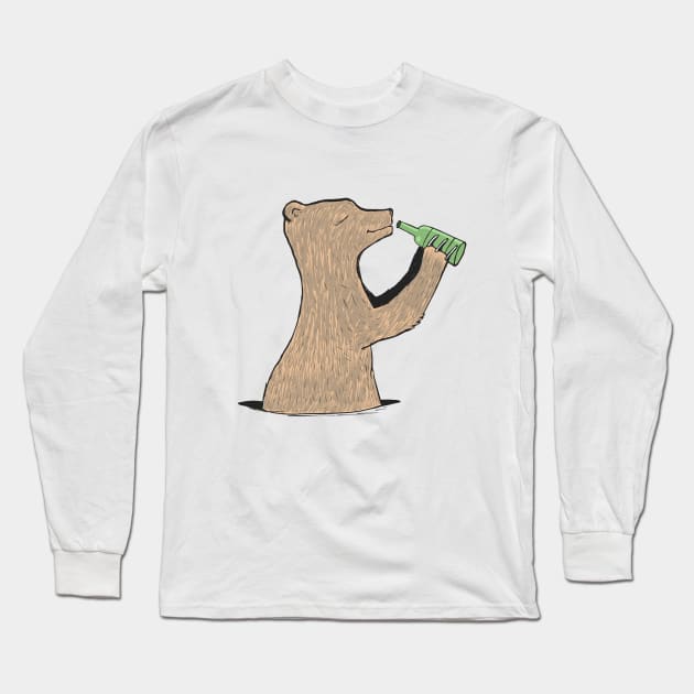bear whit a beer Long Sleeve T-Shirt by anghewolf